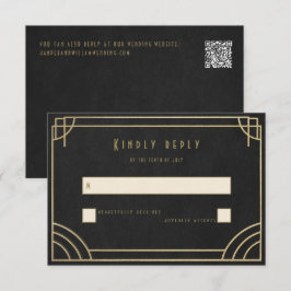 Golden Deco wedding RSVP Karte