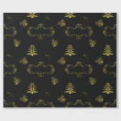Golden Decorations on Black Christmas Geschenkpapier (Flach)