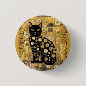 Golden Decorative Gustav Klimt Style Schwarze Katz Button (Vorderseite)