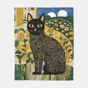 Golden Decorative Gustav Klimt Style Schwarze Katz Fleecedecke