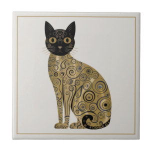 Golden Decorative Gustav Klimt Style Schwarze Katz Fliese