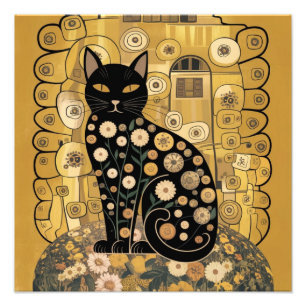 Golden Decorative Gustav Klimt Style Schwarze Katz Fotodruck