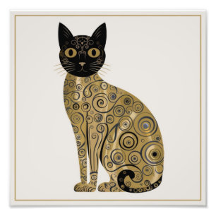 Golden Decorative Gustav Klimt Style Schwarze Katz Fotodruck