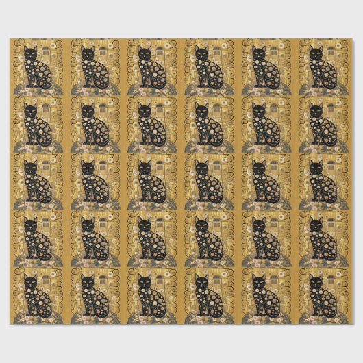 Golden Decorative Gustav Klimt Style Schwarze Katz Geschenkpapier (Flach)