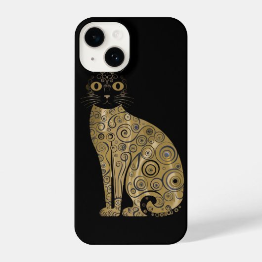 Golden Decorative Gustav Klimt Style Schwarze Katz iPhone Hülle (Rückseite)