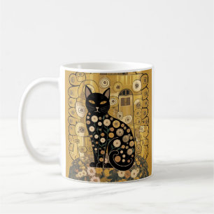 Golden Decorative Gustav Klimt Style Schwarze Katz Kaffeetasse