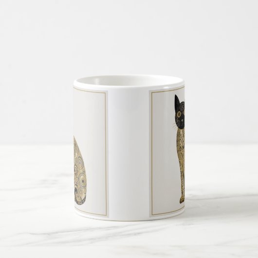 Golden Decorative Gustav Klimt Style Schwarze Katz Kaffeetasse (Mittel)