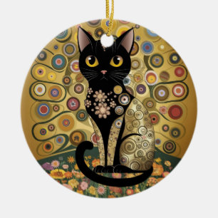 Golden Decorative Gustav Klimt Style Schwarze Katz Keramik Ornament