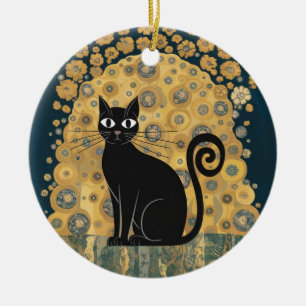 Golden Decorative Gustav Klimt Style Schwarze Katz Keramik Ornament