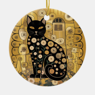 Golden Decorative Gustav Klimt Style Schwarze Katz Keramik Ornament