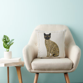Golden Decorative Gustav Klimt Style Schwarze Katz Kissen