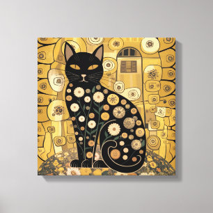 Golden Decorative Gustav Klimt Style Schwarze Katz Leinwanddruck