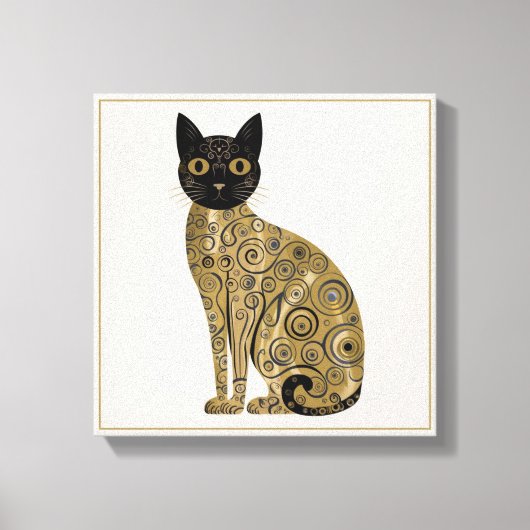 Golden Decorative Gustav Klimt Style Schwarze Katz Leinwanddruck (Vorderseite)