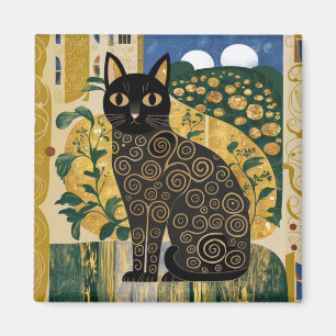 Golden Decorative Gustav Klimt Style Schwarze Katz Magnet