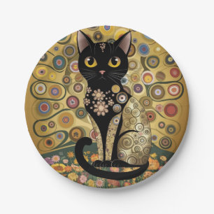 Golden Decorative Gustav Klimt Style Schwarze Katz Pappteller