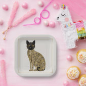 Golden Decorative Gustav Klimt Style Schwarze Katz Pappteller (Party)