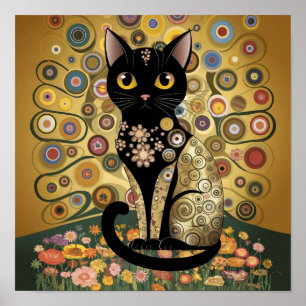 Golden Decorative Gustav Klimt Style Schwarze Katz Poster