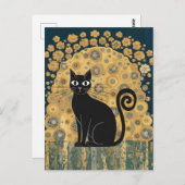 Golden Decorative Gustav Klimt Style Schwarze Katz Postkarte (Vorne/Hinten)