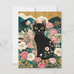 Golden Decorative Gustav Klimt Style Schwarze Katz Postkarte