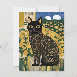 Golden Decorative Gustav Klimt Style Schwarze Katz Postkarte