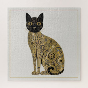 Golden Decorative Gustav Klimt Style Schwarze Katz Puzzle