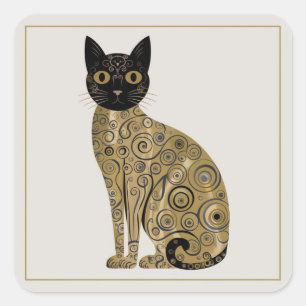 Golden Decorative Gustav Klimt Style Schwarze Katz Quadratischer Aufkleber