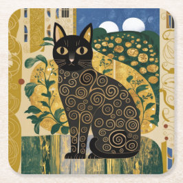 Golden Decorative Gustav Klimt Style Schwarze Katz Rechteckiger Pappuntersetzer
