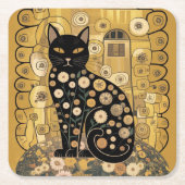 Golden Decorative Gustav Klimt Style Schwarze Katz Rechteckiger Pappuntersetzer (Vorderseite)
