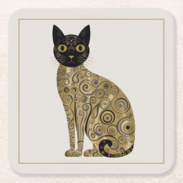 Golden Decorative Gustav Klimt Style Schwarze Katz Rechteckiger Pappuntersetzer