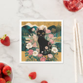 Golden Decorative Gustav Klimt Style Schwarze Katz Serviette (Beispiel)