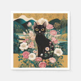 Golden Decorative Gustav Klimt Style Schwarze Katz Serviette