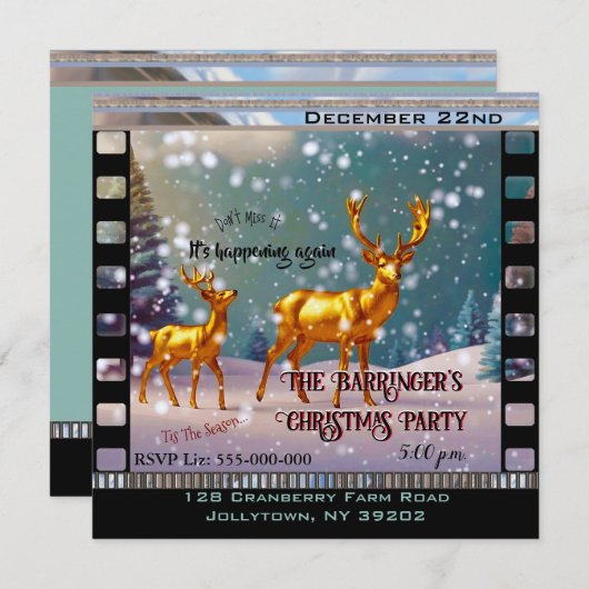 Golden Dee in Snow Scene Weihnachtsfeier Einladung (Vorne/Hinten)
