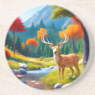Golden Deer Stehend im Wald-987679 Getränkeuntersetzer