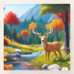 Golden Deer Stehend im Wald-987679 Glasuntersetzer