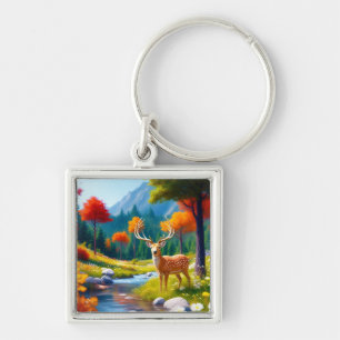 Golden Deer Stehend im Wald-987679 Schlüsselanhänger