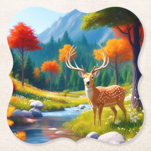 Golden Deer Stehend im Wald-987679 Untersetzer