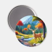 Golden Deer Stehend im Wald Magnet (Vorderseite/Rückseite)