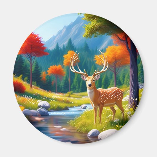 Golden Deer Stehend im Wald Magnet (Vorne)