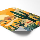 Golden Desert Cactus Sunset Landschaftsbild Poster (Ecke)