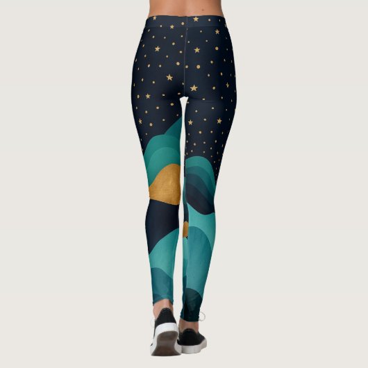 Golden Desert Nightscape - Abstrakte Kakteen Art Leggings (Rückseite)