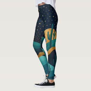 Golden Desert Nightscape - Abstrakte Kakteen Art Leggings