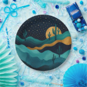 Golden Desert Nightscape - Abstrakte Kakteen Art Pappteller (Party)