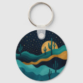 Golden Desert Nightscape - Abstrakte Kakteen Art Schlüsselanhänger (Rückseite)