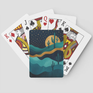 Golden Desert Nightscape - Abstrakte Kakteen Art Spielkarten