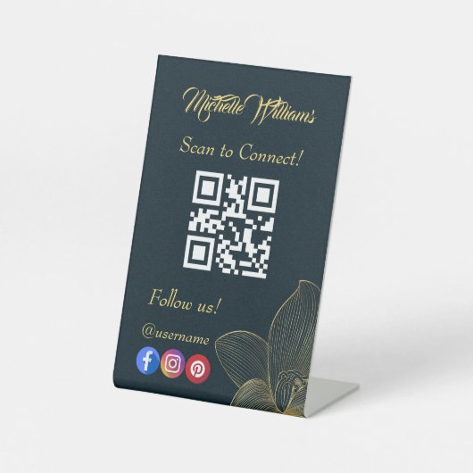 Golden Details Esthetiker Qr Code Social Media Sockelschild (Vorderseite)