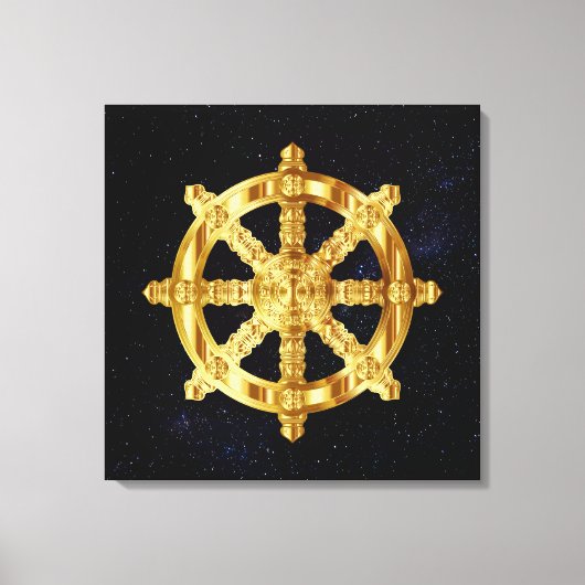 Golden Dharma Whebuddhismus und Hinduismus-Symbol Leinwanddruck (Vorderseite)