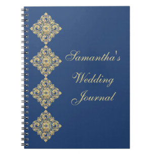 Golden Diamond Damask Blue Wedding Journal Notizblock
