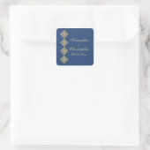 Golden Diamond Damask Blue Wedding Quadratischer Aufkleber (Tasche)