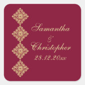 Golden Diamond Damask Wedding Quadratischer Aufkleber (Vorderseite)