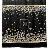 Golden Diamond Juwelen auf schwarzem Hintergrund Duschvorhang (Vorderseite)